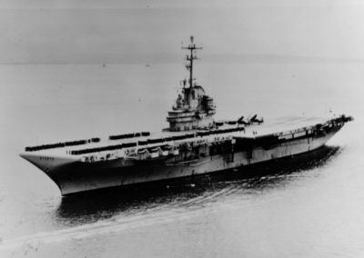 Attack aircraft carrier USS Bennington sails through the water.