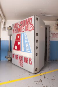 Minuteman Missile National Historic Site Launch Room Blast Door, painted in the style of Domino's Pizza ads, 