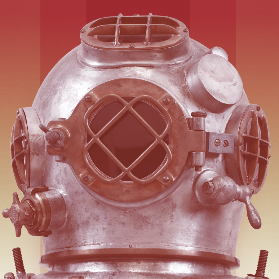 close up view of a Mark Five diving helmet